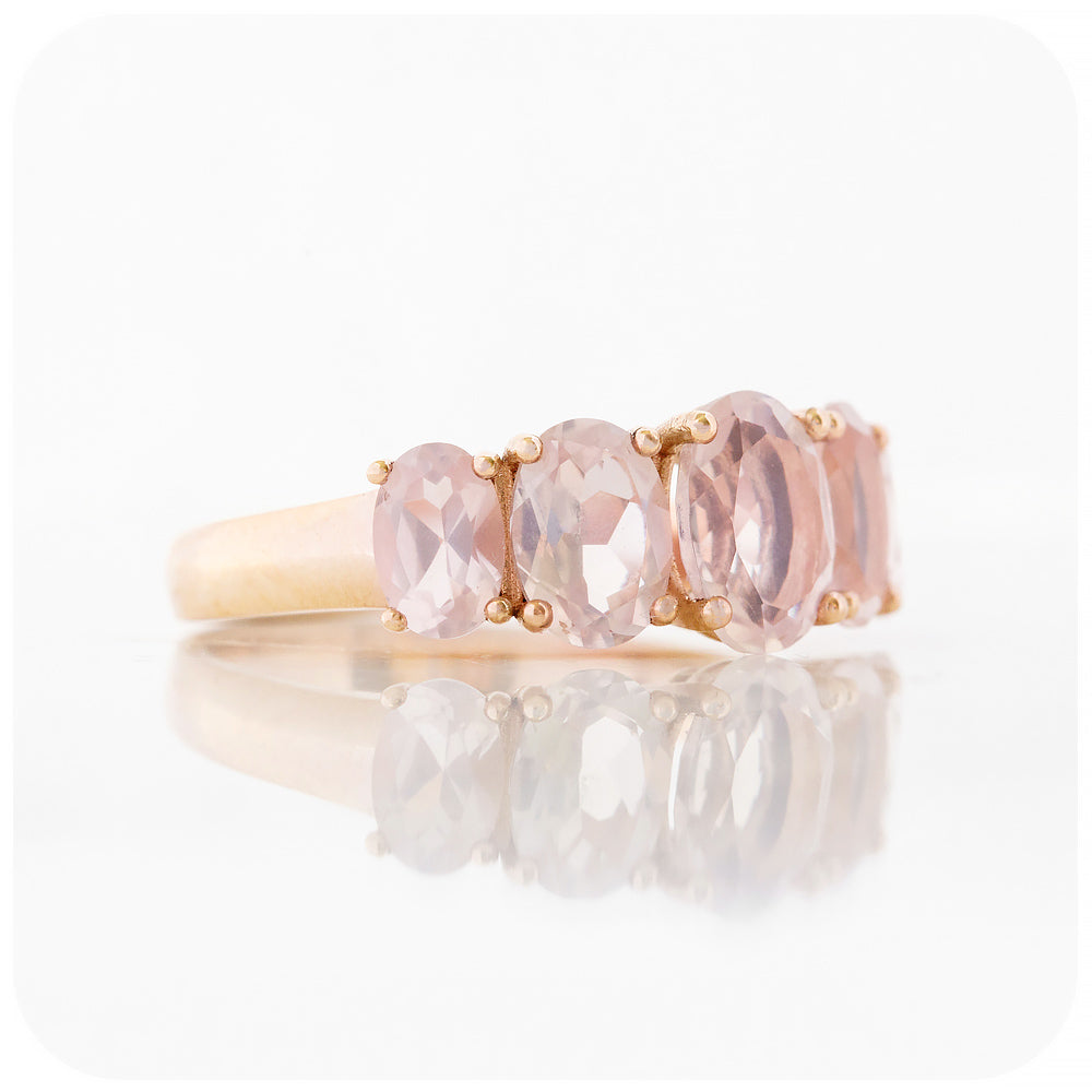 Oval cut Graduated Pink Rose Quartz Anniversary or Birthday Ring - Victoria's Jewellery