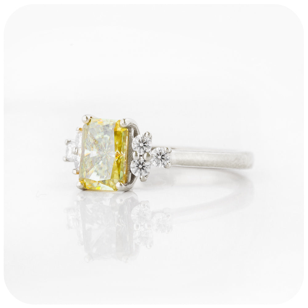 fancy yellow radiant cut moissanite engagement wedding ring - Victoria's Jewellery