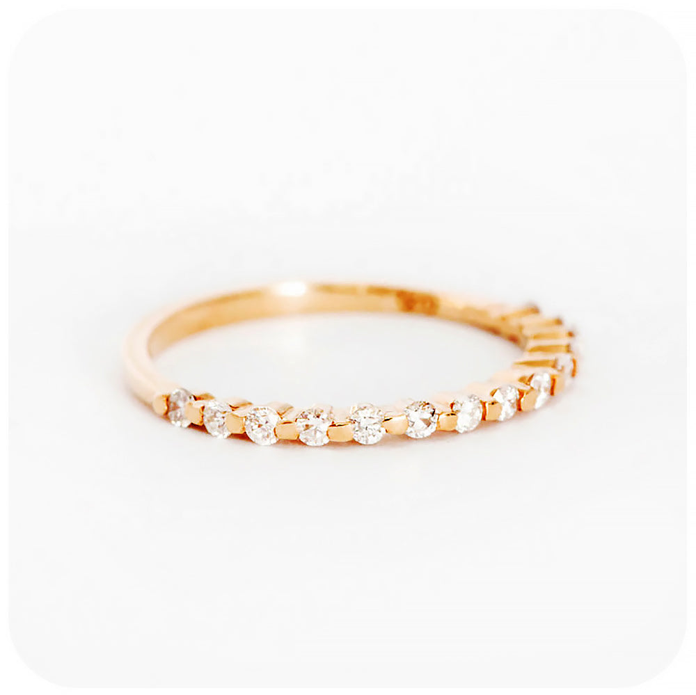 Brilliant cut Moissanite half eternity stack ring in rose gold - Victoria's Jewellery