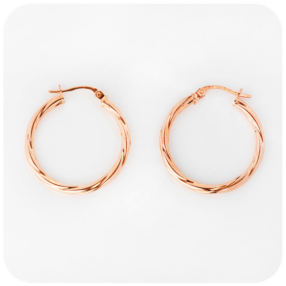 Rose Gold Twisted Hoop Earrings - Victoria's Jewellery