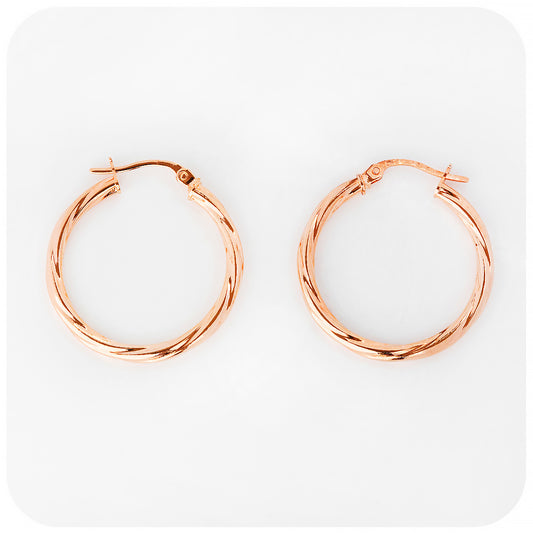 Rose Gold Twisted Hoop Earrings - Victoria's Jewellery