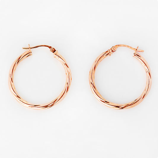 9k Rose Gold Twisted Hoop Earrings - 20mm - Victoria's Jewellery