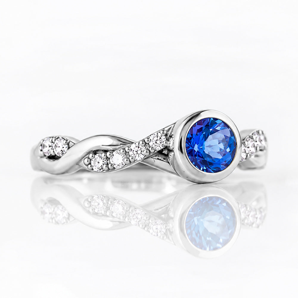The Infinity, Tanzanite and Moissanite Ring in White Gold - Victoria's Jewellery