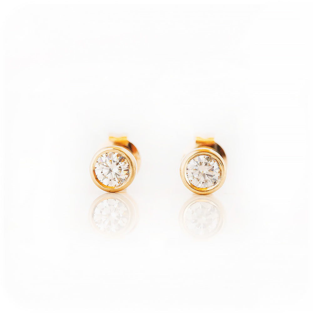 Round Brilliant cut Lab Diamond Stud Earrings in Yellow Gold - Victoria's Jewellery