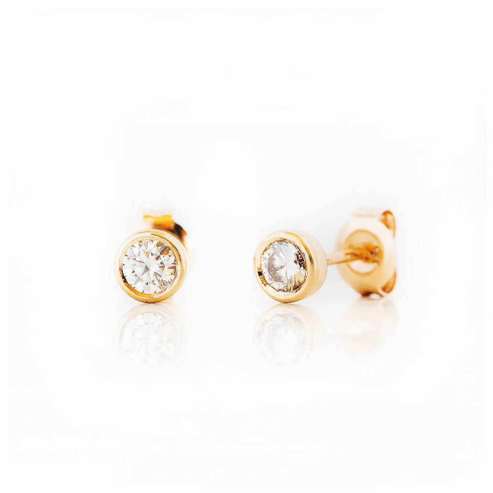 Round Brilliant cut Lab Diamond Stud Earrings in Yellow Gold - Victoria's Jewellery