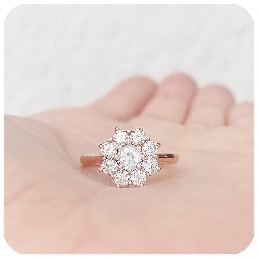 Brilliant Round cut Moissanite Cluster Flower Design Engagement Wedding Ring - Victoria's Jewellery