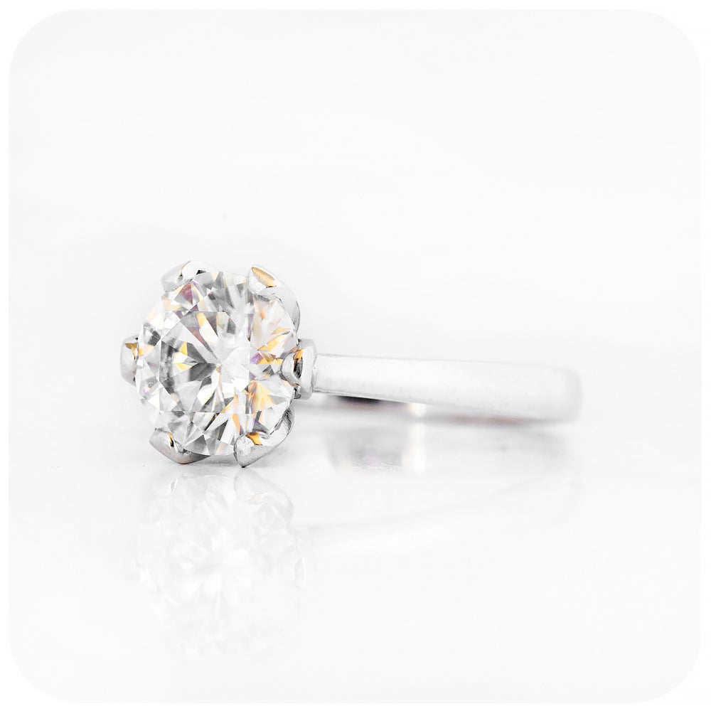 Round brilliant cut Moissanite six claw Engagement Ring - Victoria's Jewellery