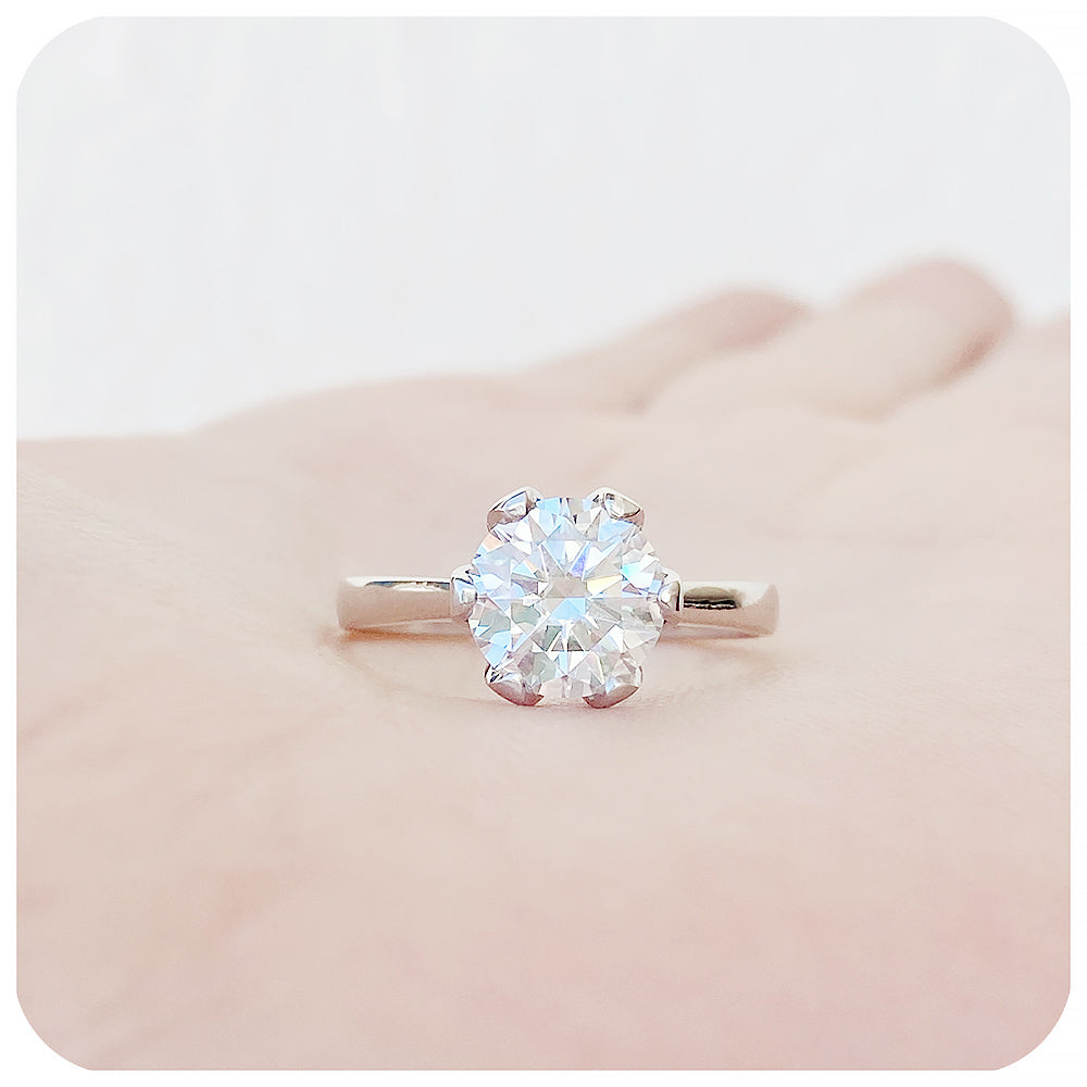 Round brilliant cut Moissanite six claw Engagement Ring - Victoria's Jewellery