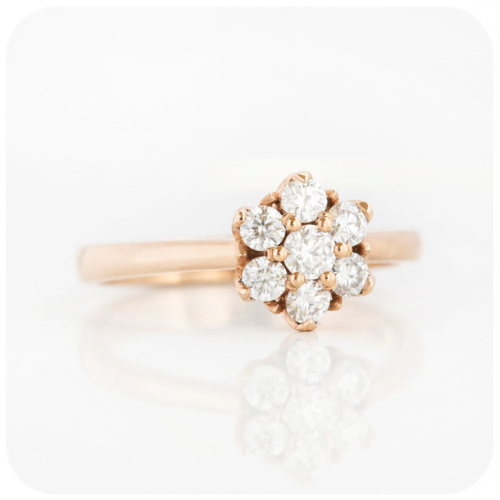 Round Brilliant cut Moissanite Flower Cluster Engagement Ring in Yellow Gold - Victoria's Jewellery