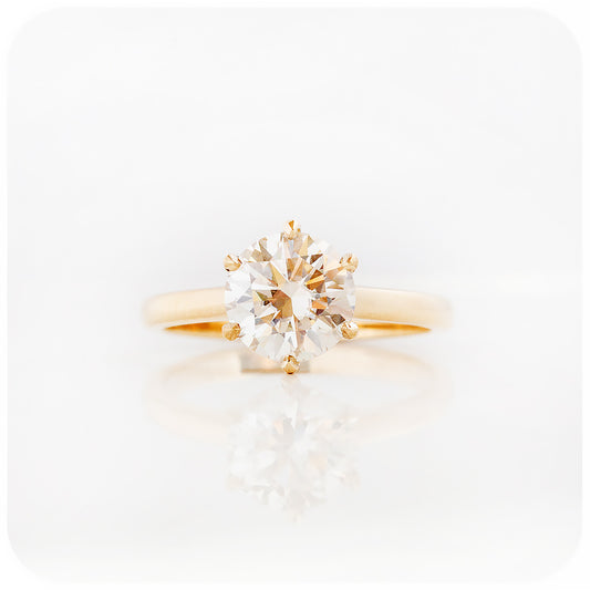Brilliant round cut Moissanite six claw Solitaire Engagement Ring in gold - Victoria's Jewellery