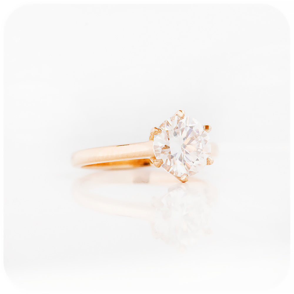 Brilliant round cut Moissanite six claw Solitaire Engagement Ring in gold - Victoria's Jewellery