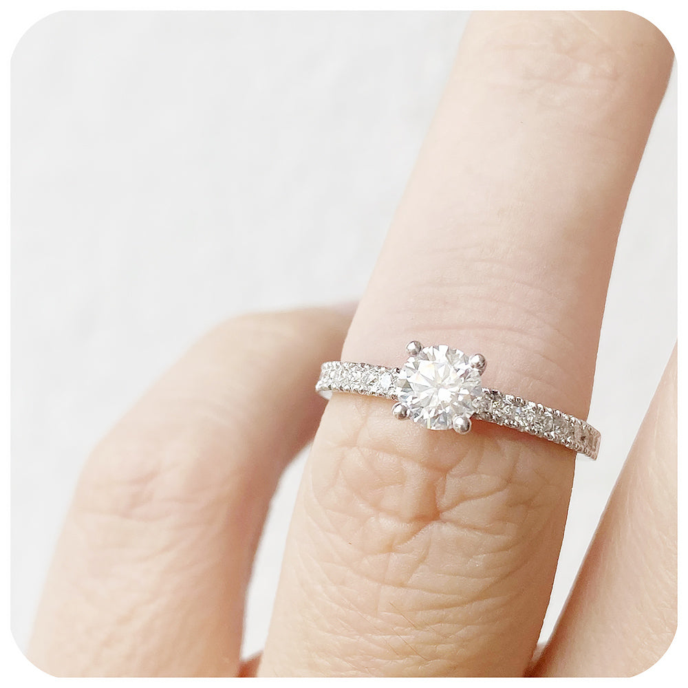 Round cut Lab Grown Diamond Engagement Ring with Accent stones - Victoria's Jewellery