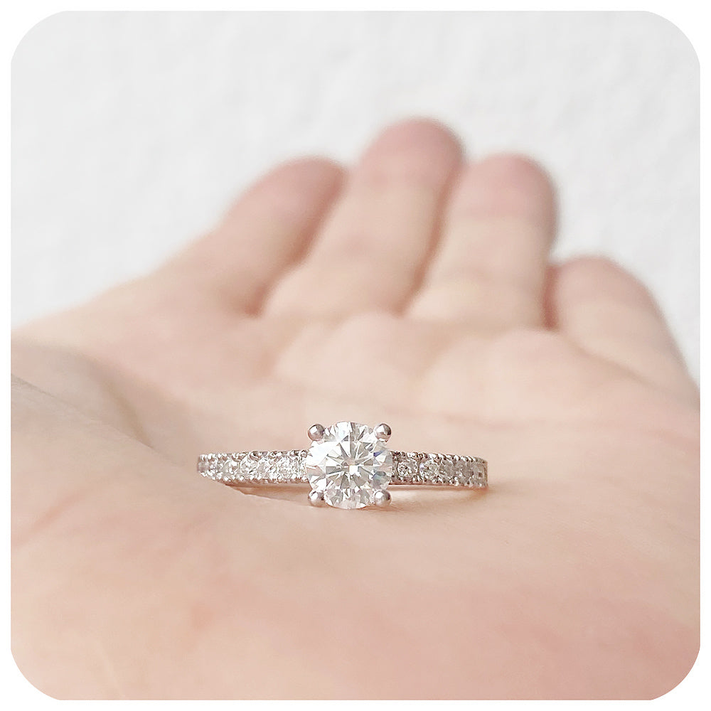 Round cut Lab Grown Diamond Engagement Ring with Accent stones - Victoria's Jewellery