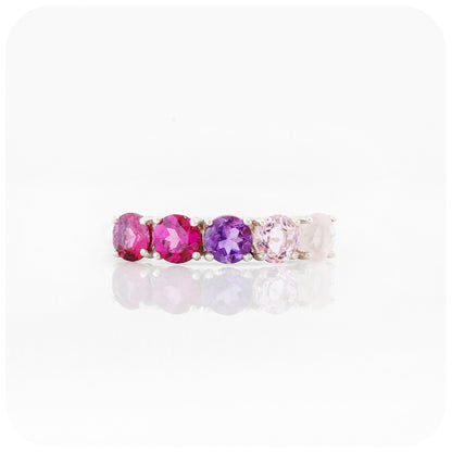 Round cut Pink Rainbow Half Eternity Ring - Victoria's Jewellery