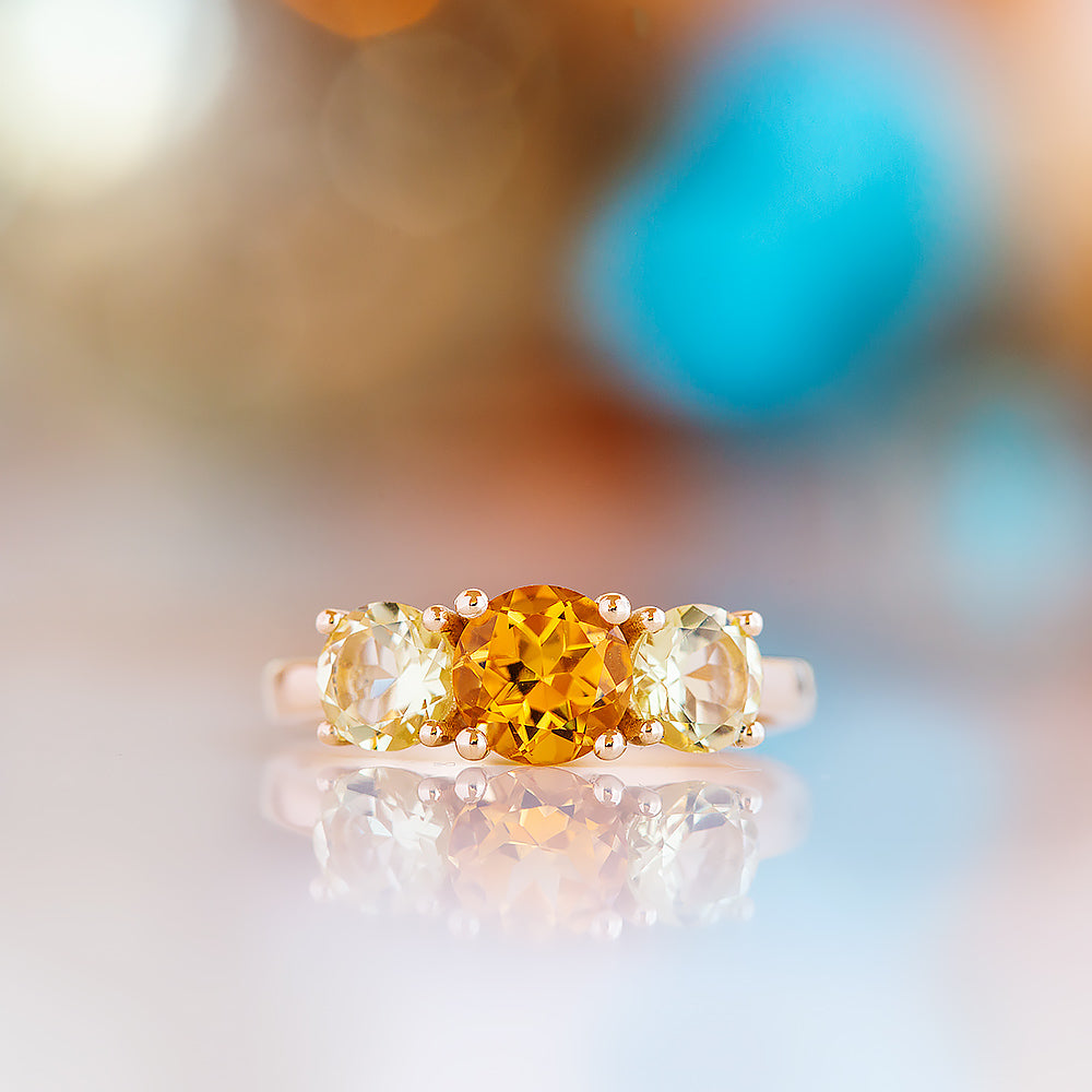 Aria, Citrine and Lemon Quartz Trilogy Ring - Victoria's Jewellery