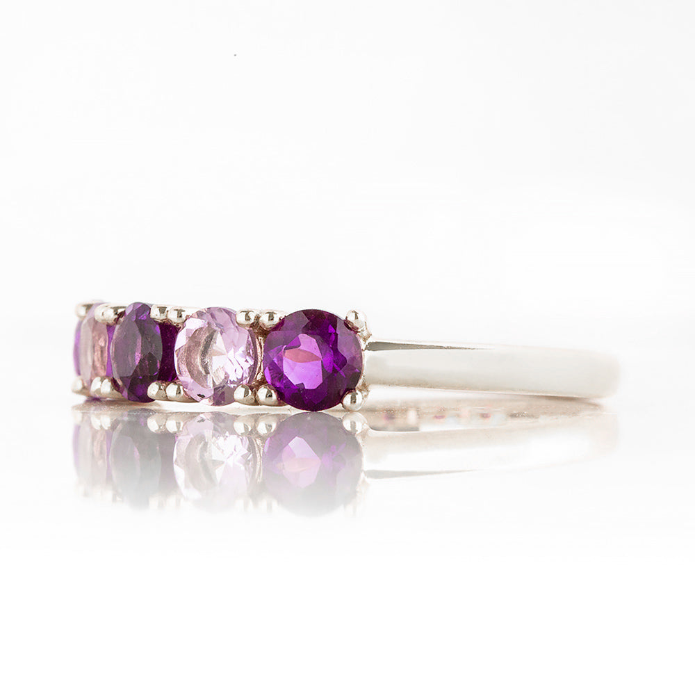 Annie, a Purple and Pink Amethyst Half Eternity Ring - Victoria's Jewellery