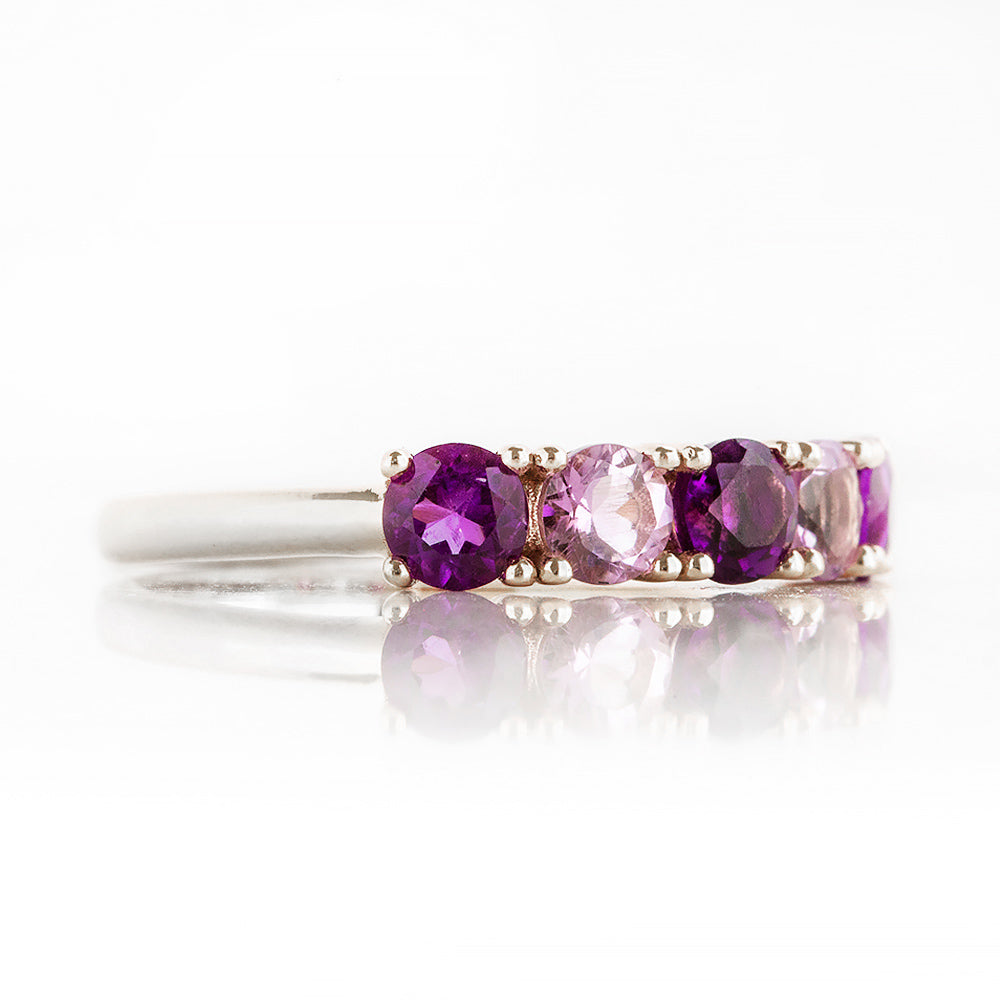 Annie, a Purple and Pink Amethyst Half Eternity Ring - Victoria's Jewellery