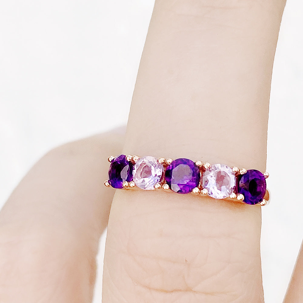 Annie, a Purple and Pink Amethyst Half Eternity Ring - Victoria's Jewellery