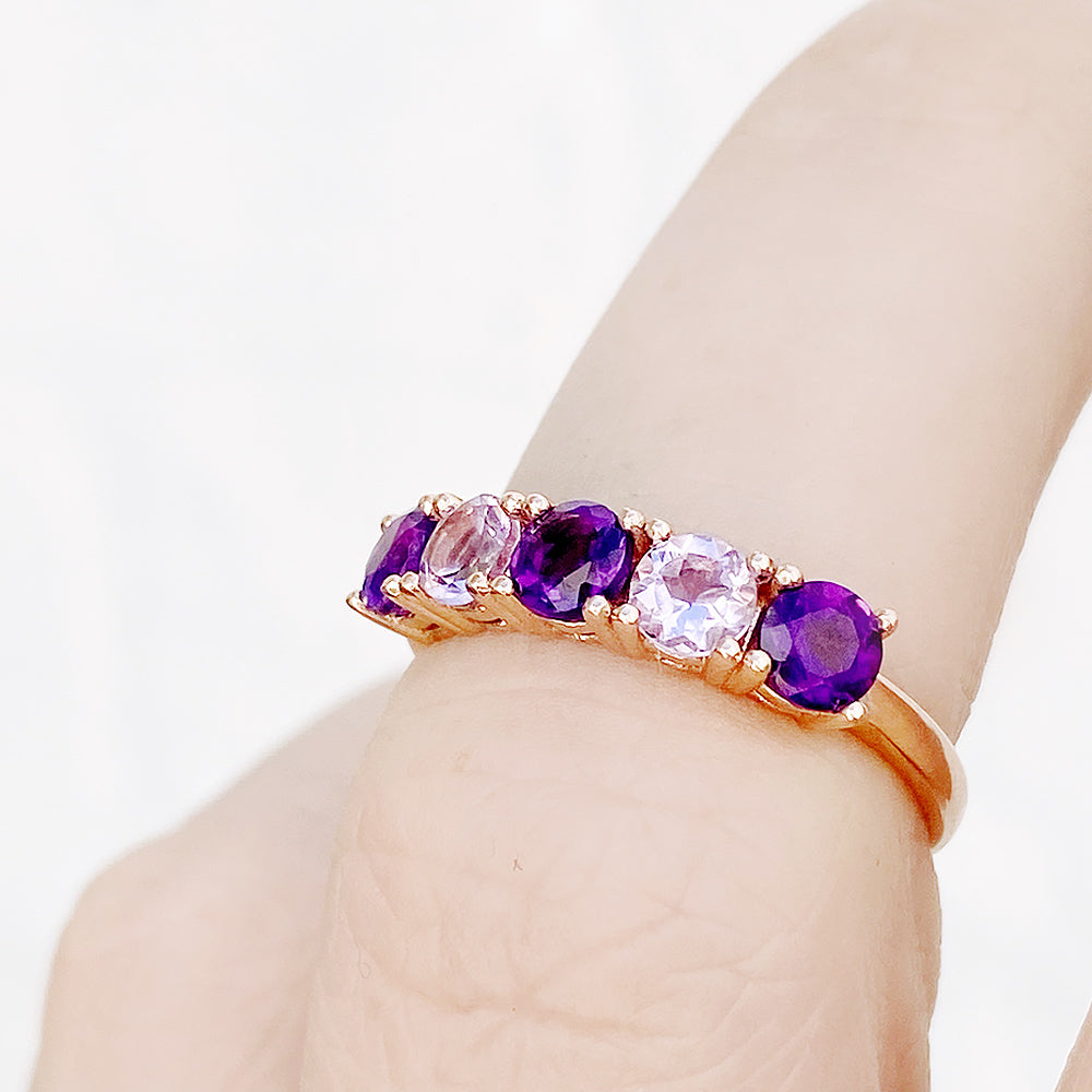 Annie, a Purple and Pink Amethyst Half Eternity Ring - Victoria's Jewellery