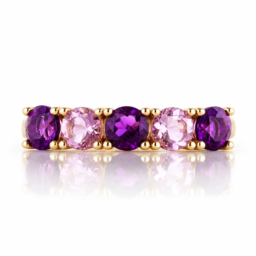 Annie, a Purple and Pink Amethyst Half Eternity Ring - Victoria's Jewellery