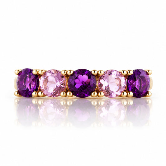 Annie, a Purple and Pink Amethyst Half Eternity Ring - Victoria's Jewellery