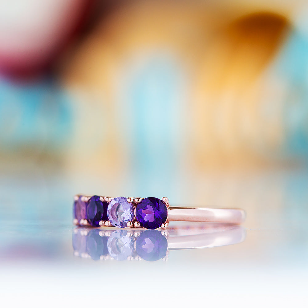 Annie, a Purple and Pink Amethyst Half Eternity Ring - Victoria's Jewellery