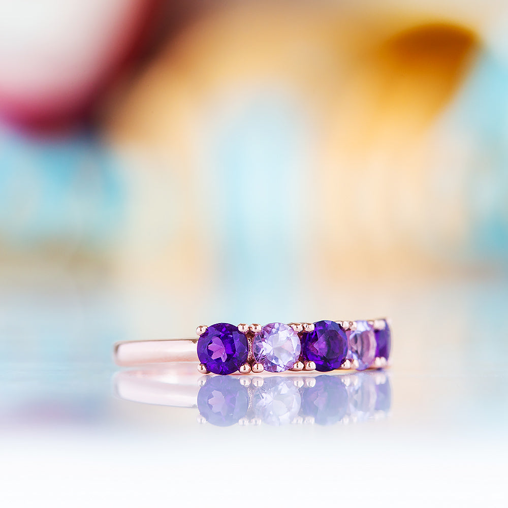 Annie, a Purple and Pink Amethyst Half Eternity Ring - Victoria's Jewellery