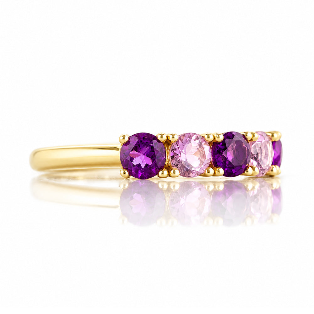 Annie, a Purple and Pink Amethyst Half Eternity Ring - Victoria's Jewellery