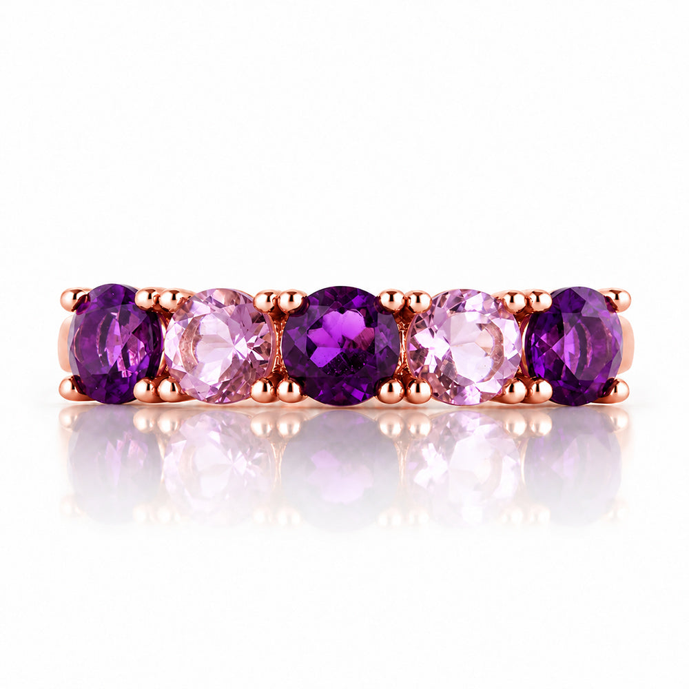 Annie, a Purple and Pink Amethyst Half Eternity Ring - Victoria's Jewellery