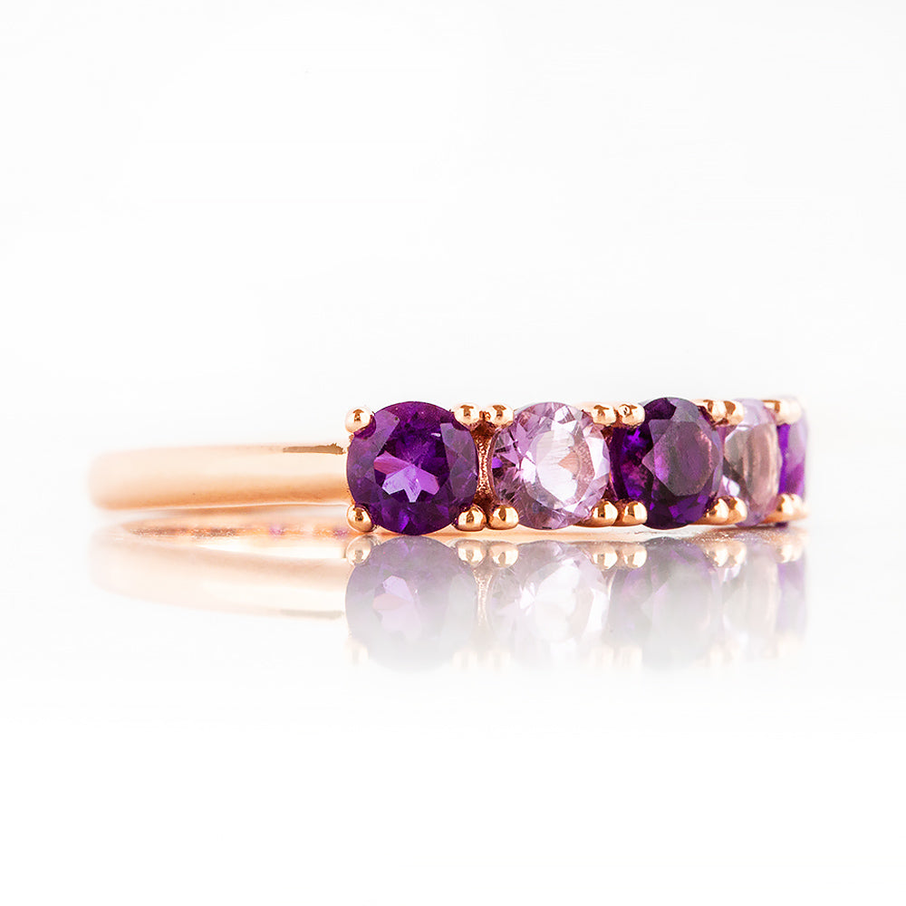 Annie, a Purple and Pink Amethyst Half Eternity Ring - Victoria's Jewellery