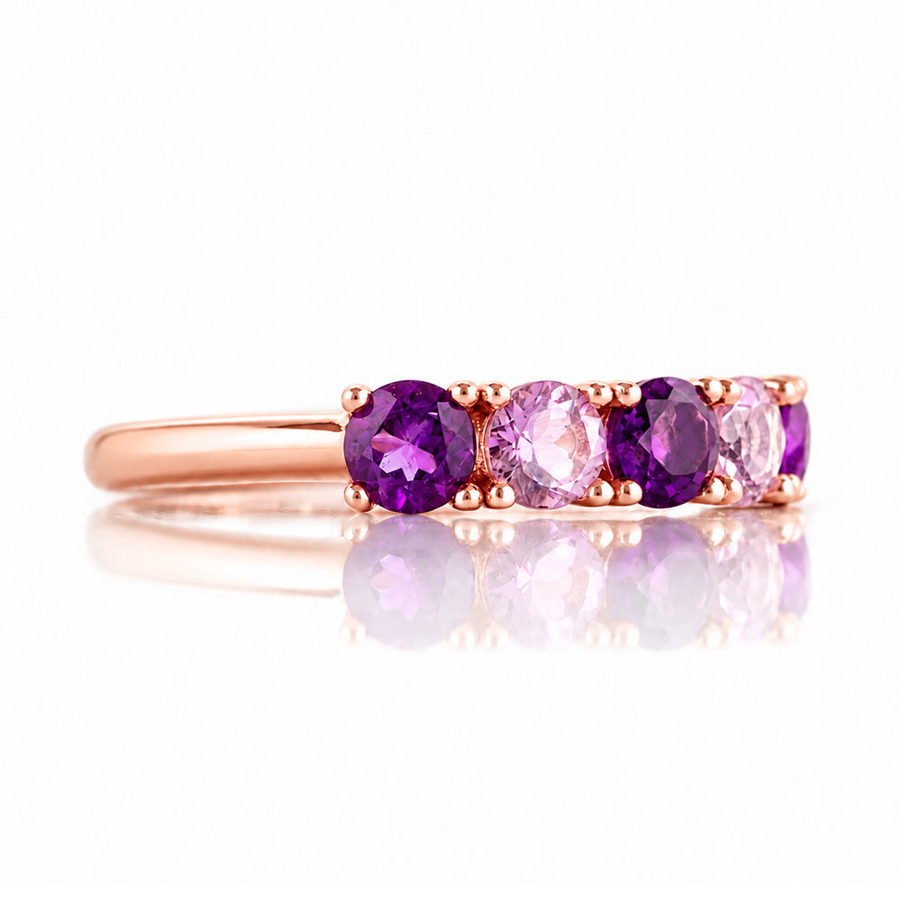 Annie, a Purple and Pink Amethyst Half Eternity Ring - Victoria's Jewellery