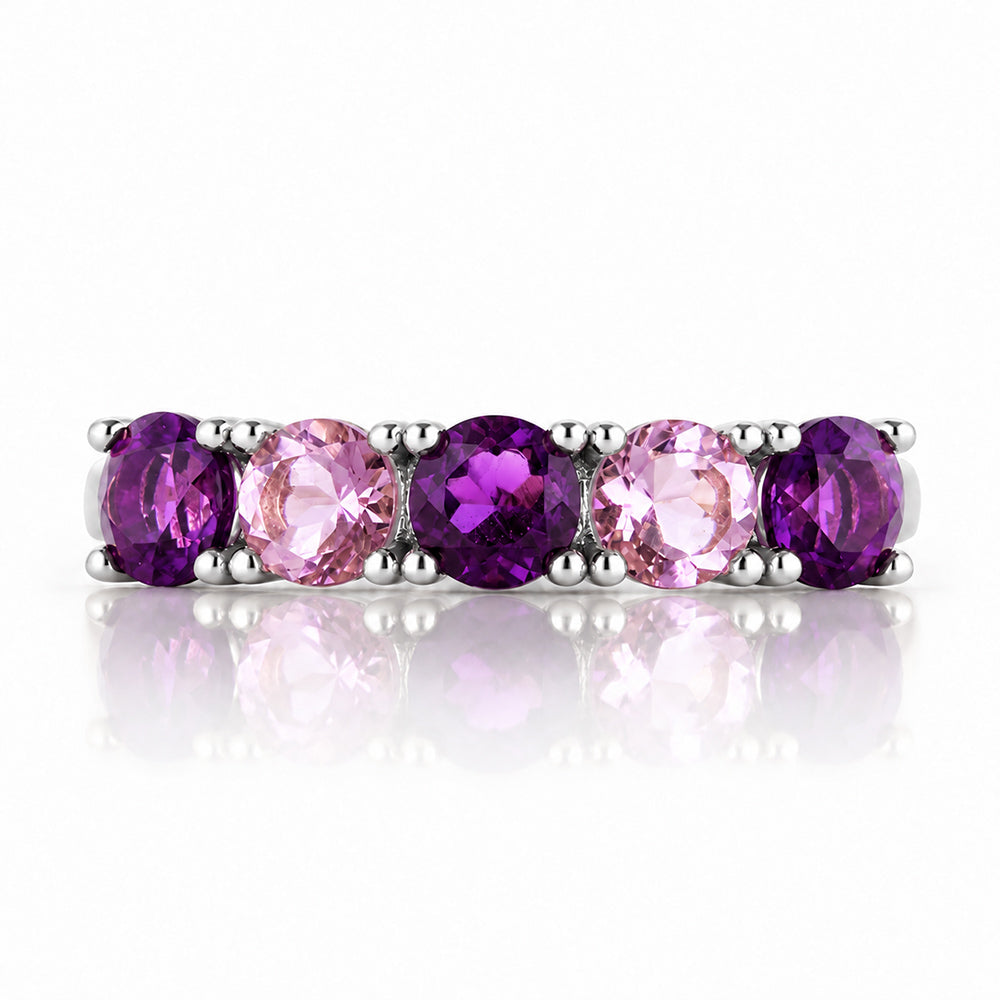 Annie, a Purple and Pink Amethyst Half Eternity Ring - Victoria's Jewellery