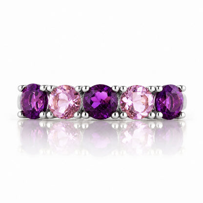 Annie, a Purple and Pink Amethyst Half Eternity Ring - Victoria's Jewellery