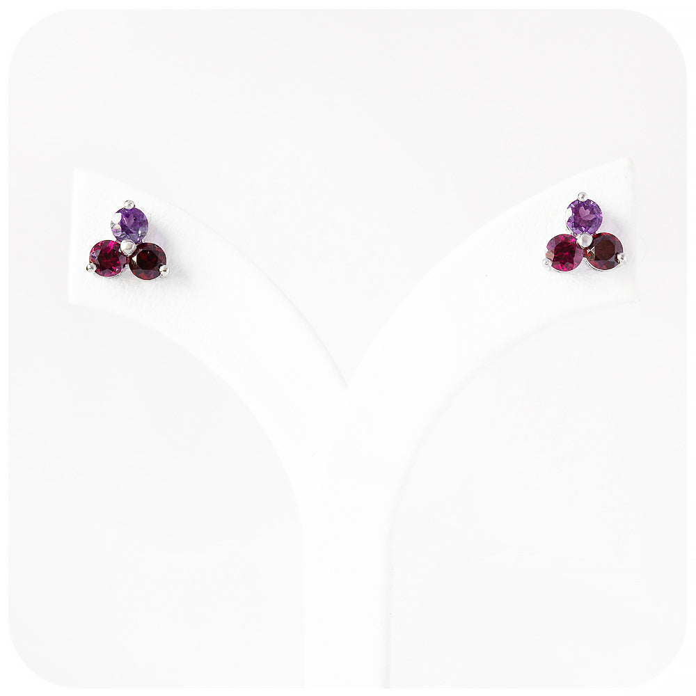 The Trilogy Amethyst, Rhodolite and Garnet Stud Earrings