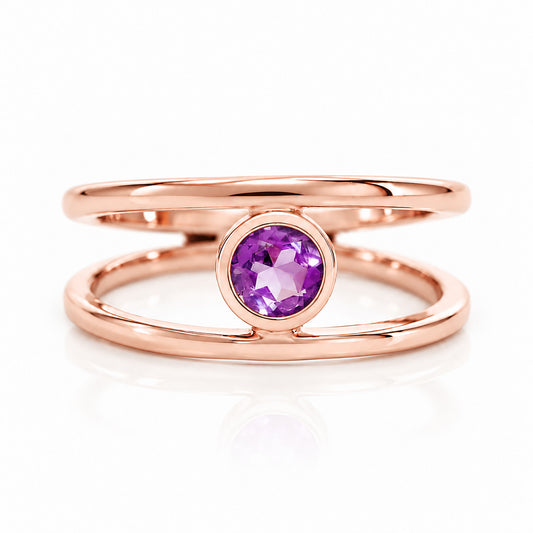 Harper, Round cut Amethyst Split Band Ring - Victoria's Jewellery