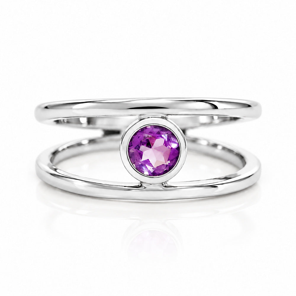 Harper, Round cut Amethyst Split Band Ring - Victoria's Jewellery