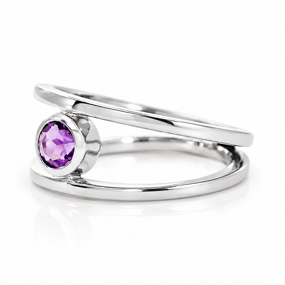 Harper, Round cut Amethyst Split Band Ring - Victoria's Jewellery