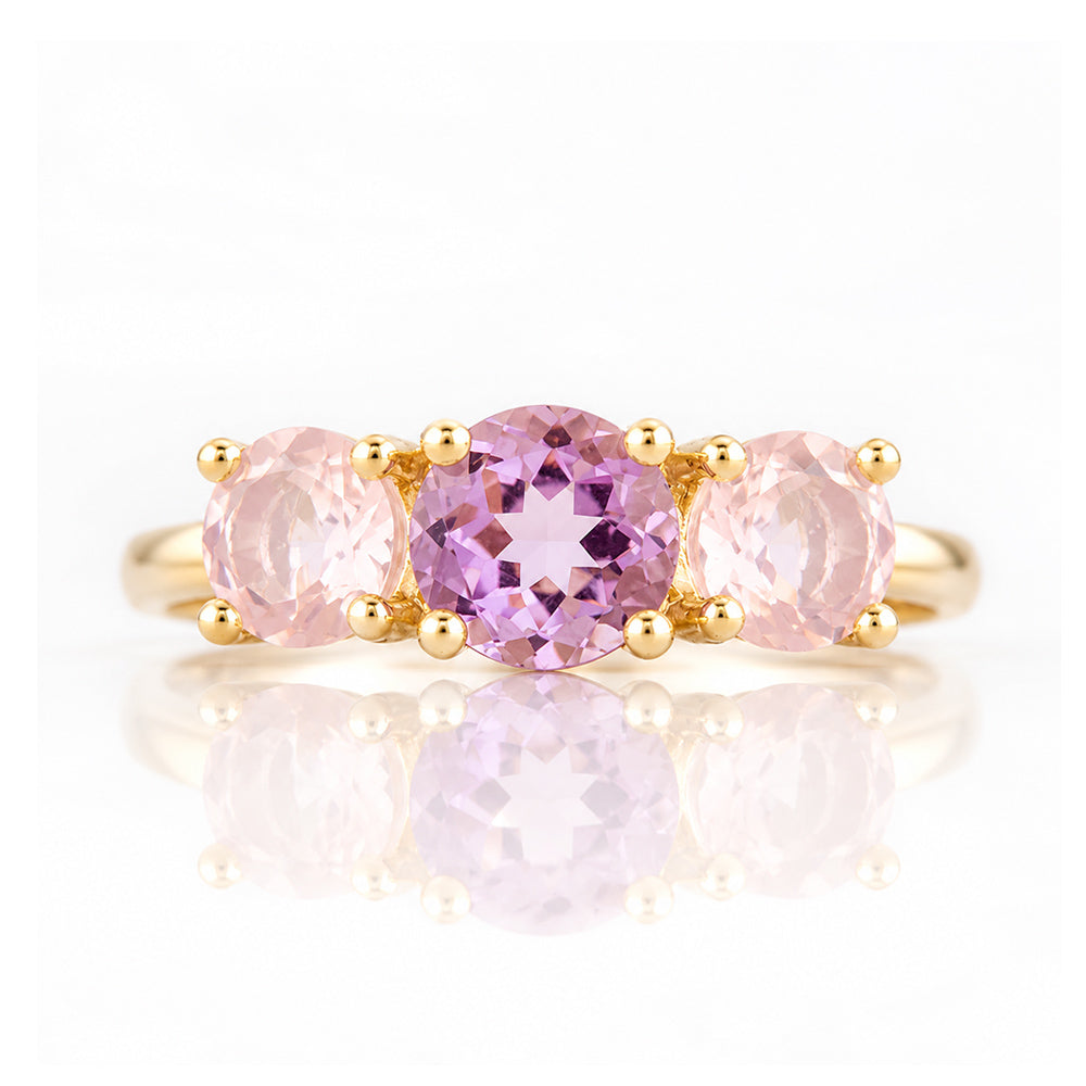 Aria, Amethyst and Rose Quartz Trilogy Ring - Victoria's Jewellery