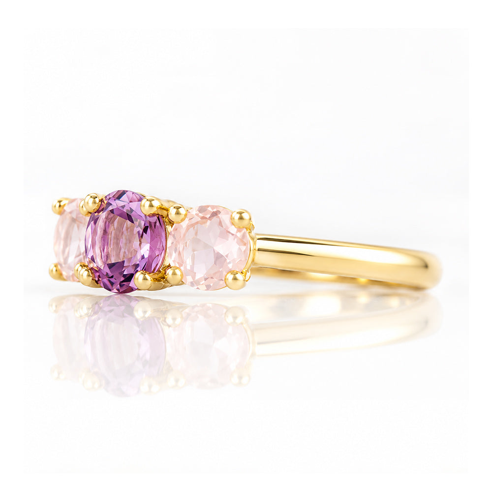 Aria, Amethyst and Rose Quartz Trilogy Ring - Victoria's Jewellery