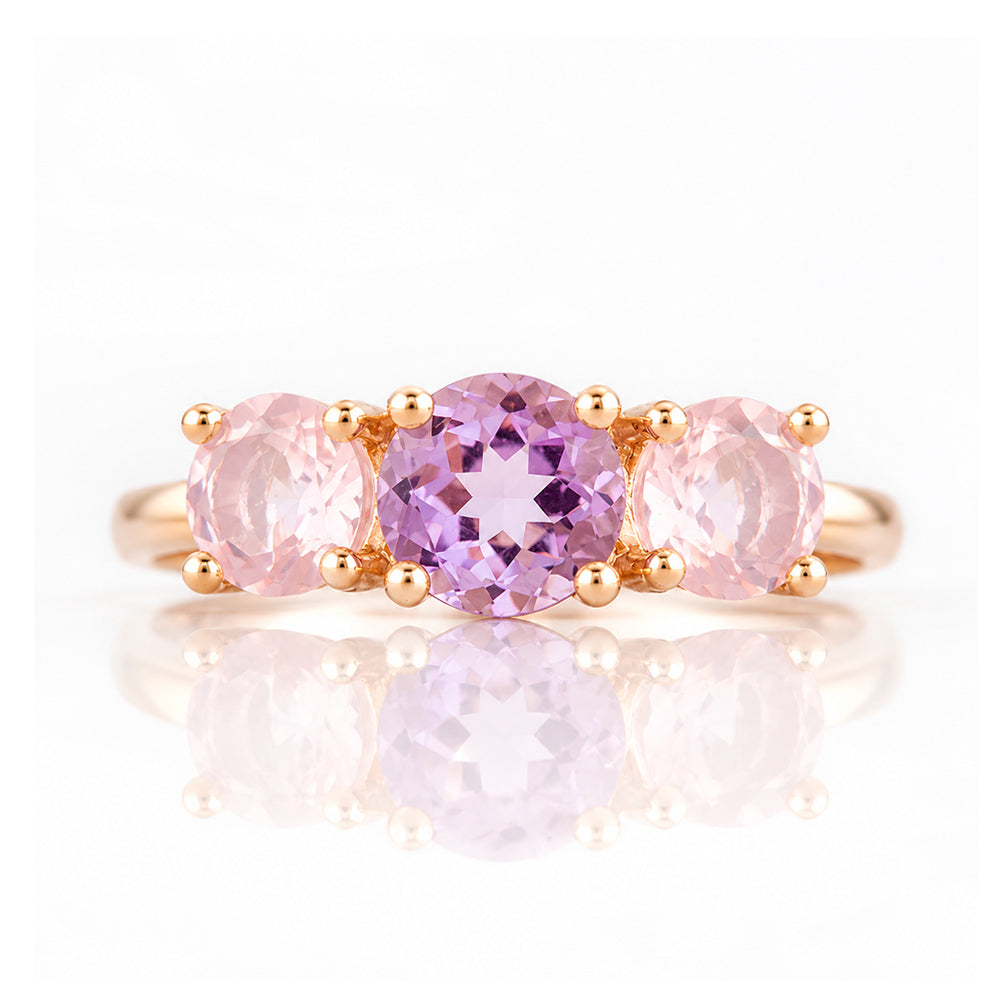 Aria, Amethyst and Rose Quartz Trilogy Ring - Victoria's Jewellery