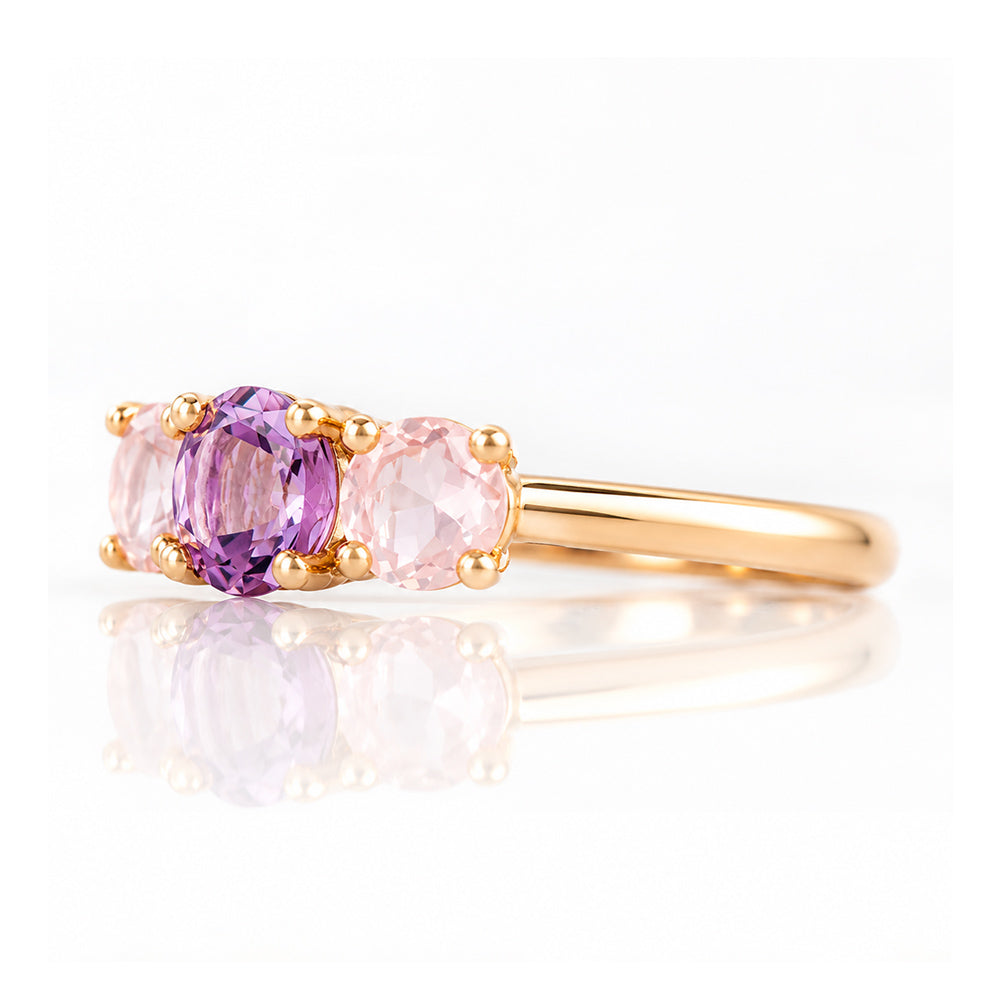 Aria, Amethyst and Rose Quartz Trilogy Ring - Victoria's Jewellery