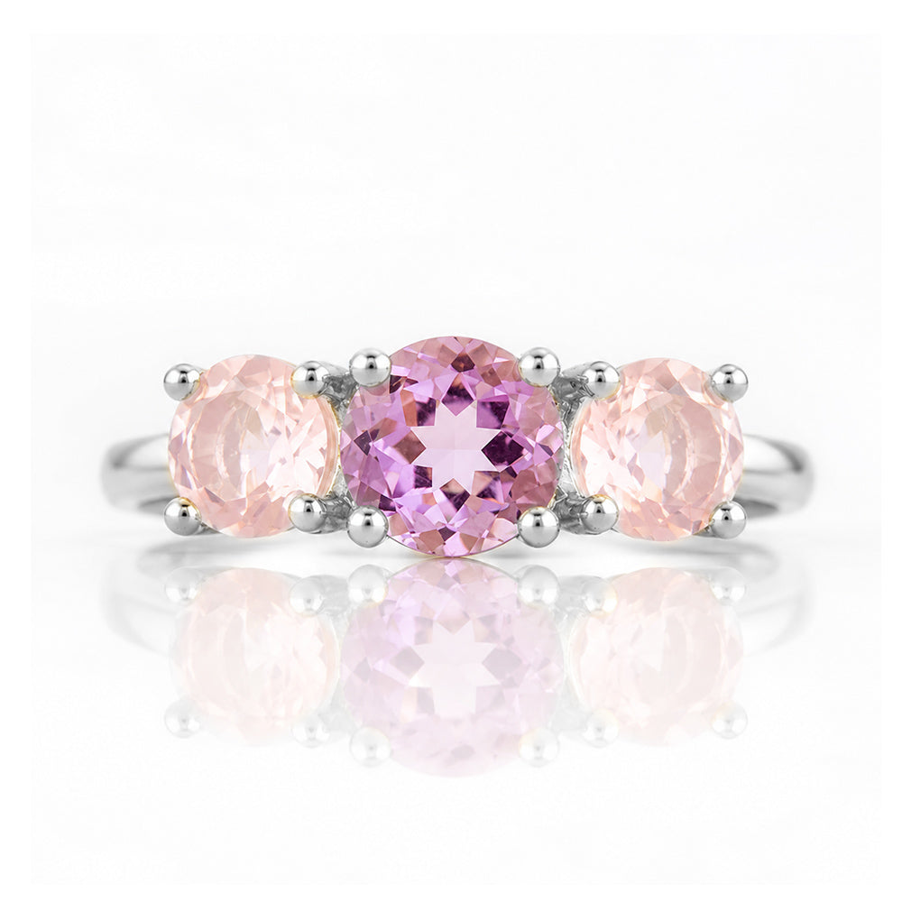Aria, Amethyst and Rose Quartz Trilogy Ring - Victoria's Jewellery