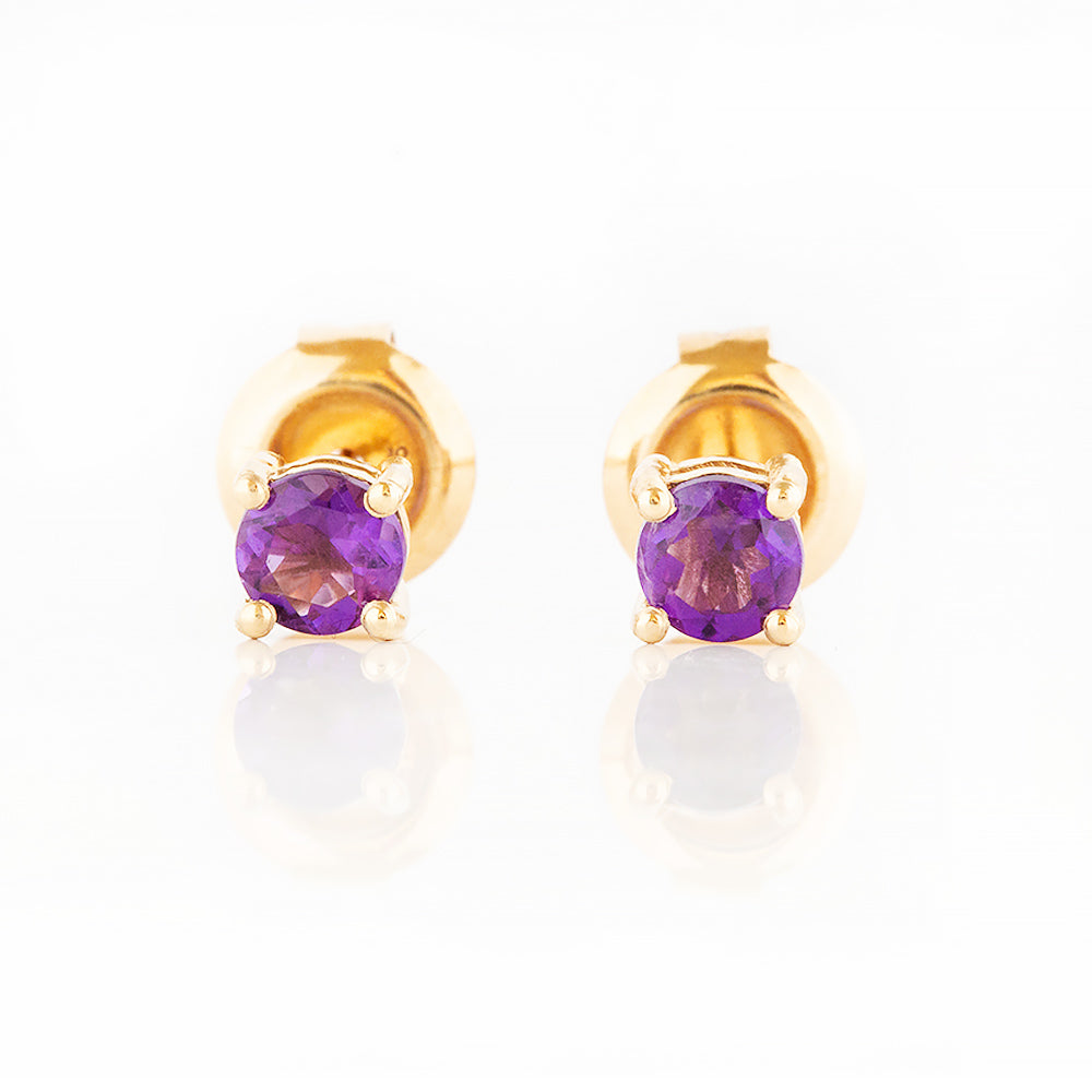 Round cut Amethyst Stud Earrings in Yellow Gold - Victoria's Jewellery