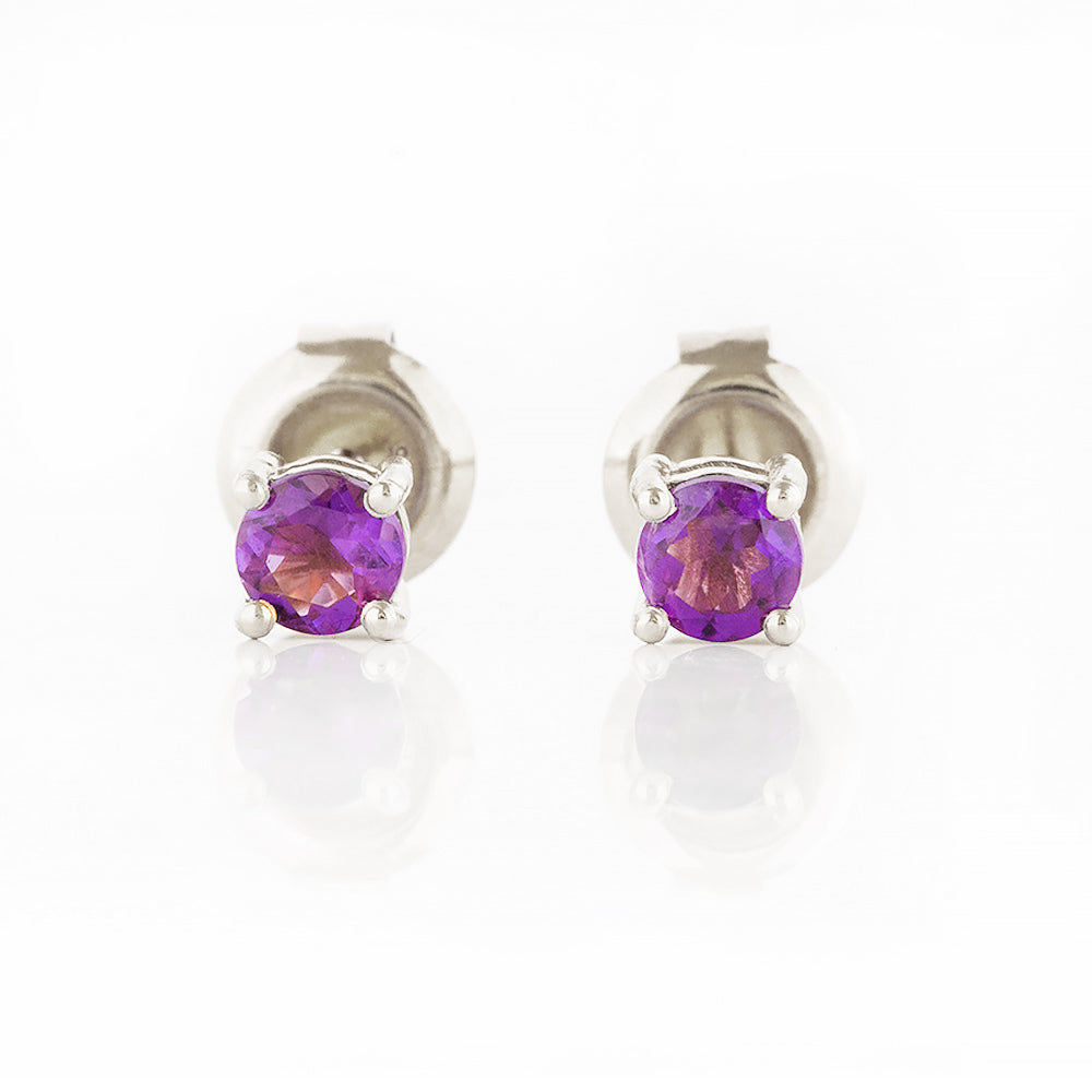 Round cut Amethyst Stud Earrings in White Gold - Victoria's Jewellery