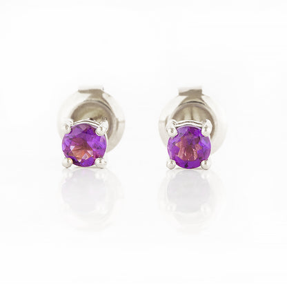 Round cut Amethyst Stud Earrings in White Gold - Victoria's Jewellery