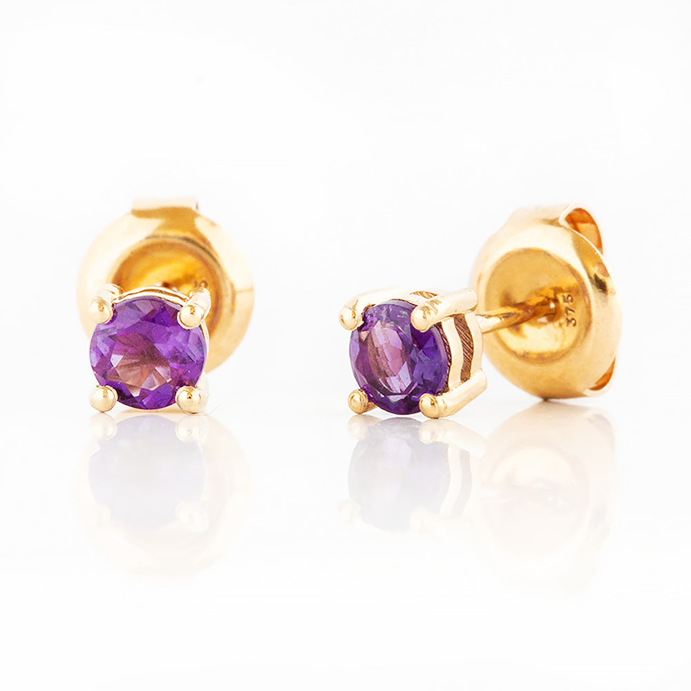 Round cut Amethyst Stud Earrings in Yellow Gold - Victoria's Jewellery