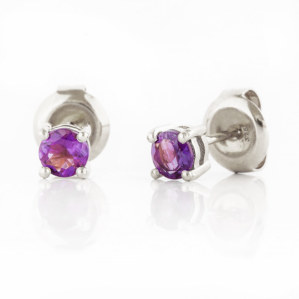 Round cut Amethyst Stud Earrings in White Gold - Victoria's Jewellery