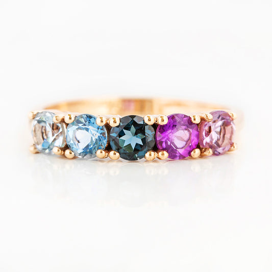 Round cut Amethyst and Topaz half eternity Anniversary Ring in Yellow Gold - Victoria's Jewellery