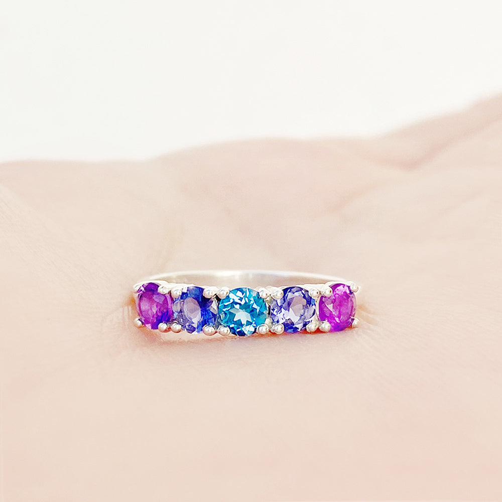 Annie, a Blue and Purple Half Eternity Ring