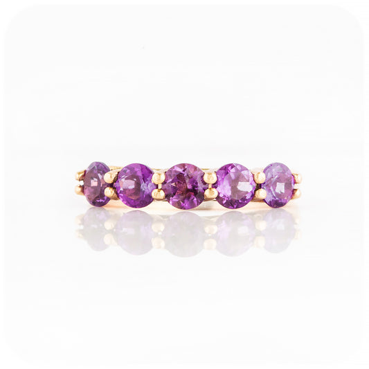 Round cut Amethyst Half Eternity Trellis Style Ring - Victoria's Jewellery